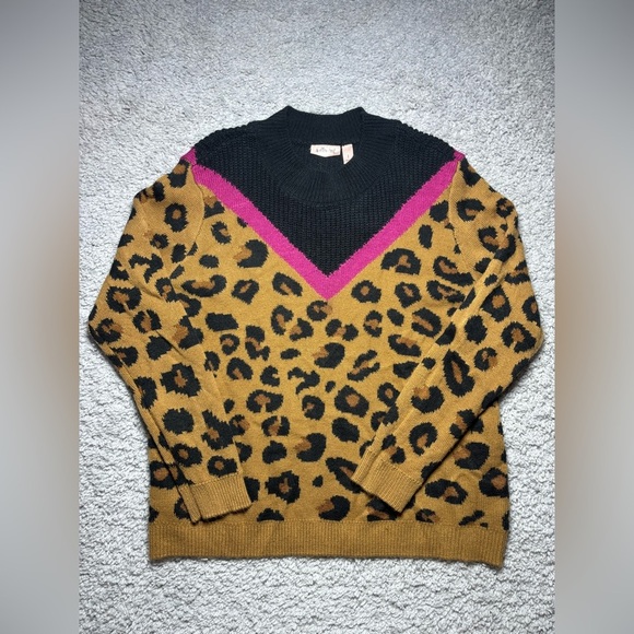 Willow + Root Sweater Womens Large Animal Print Mock Neck Party Soft Girl Party - Picture 1 of 4